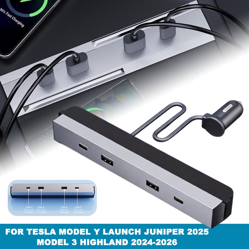 Usb C Hub - Adapter samochodowy do konsoli środkowej, multiportowy,