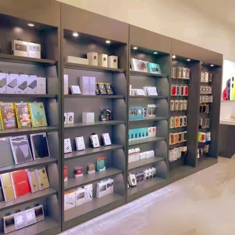 Niestandardowy, drewniany rega – Phone Accessories Store recenzja i cena
